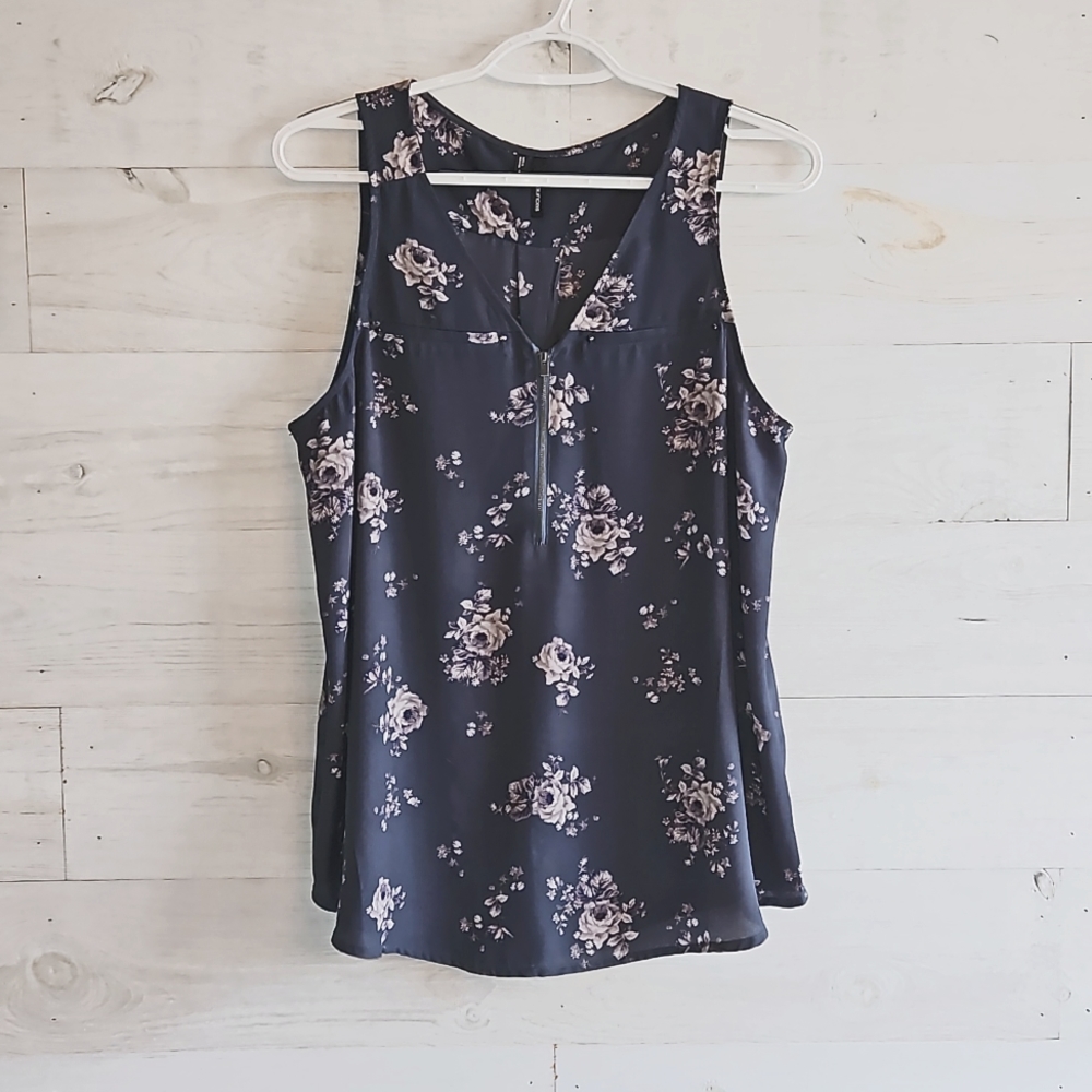Floral Zipper Front Tank